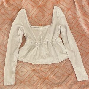 Elegant White Long Sleeve Babydoll Top